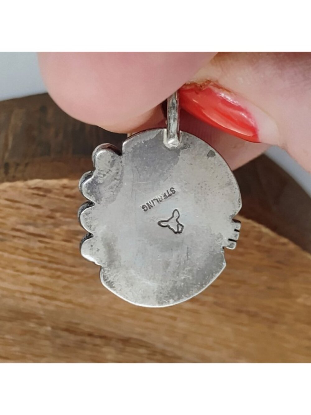 Navajo Signed Sterling Silver Rough Turquoise w/Silver Matrix Pendant on Chain - Picture 4 of 8